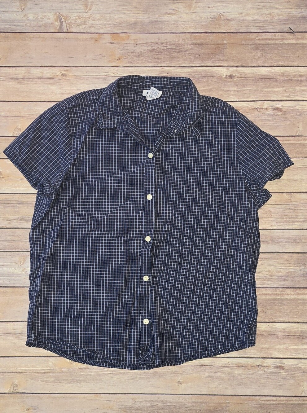 Old Navy Navy and Blue Grid Check Short Sleeve Shirt